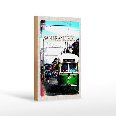 Panneau en bois voyage 12x18 cm tramway personnes San Francisco
