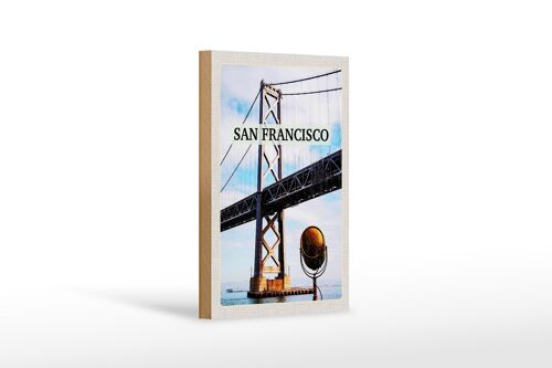 Holzschild Reise 12x18 cm San Francisco Alcatraz Brücke Meer
