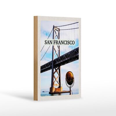 Cartel de madera viaje 12x18 cm San Francisco Alcatraz Puente Mar