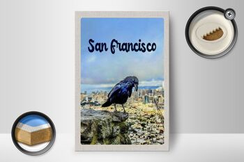 Panneau en bois voyage 12x18 cm San Francisco vue sur la ville corbeau 2