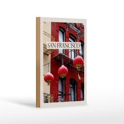 Panneau en bois voyage 12x18 cm San Francisco America rouge China Town