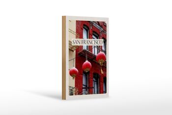 Panneau en bois voyage 12x18 cm San Francisco America rouge China Town 1