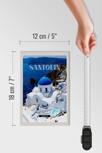 Panneau en bois voyage 12x18 cm Santorin Grèce bâtiment blanc bleu 4