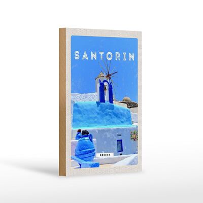 Cartello da viaggio in legno 12x18 cm Santorini Grecia Grecia blu