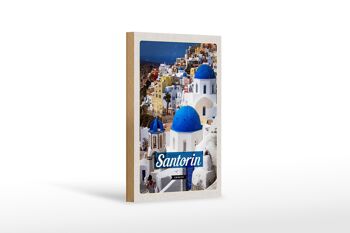 Panneau en bois voyage 12x18 cm Santorin Grèce ville blanc bleu 1