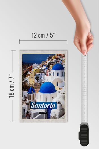 Panneau en bois voyage 12x18 cm Santorin Grèce ville blanc bleu 4