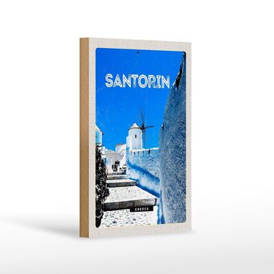 Cartel de madera viaje 12x18 cm Santorini Grecia escalera blanca