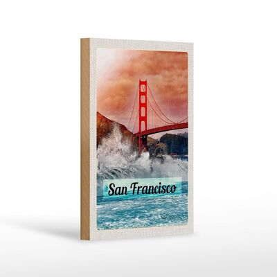 Holzschild Reise 12x18 cm San Francisco Wellen Meer Brücke