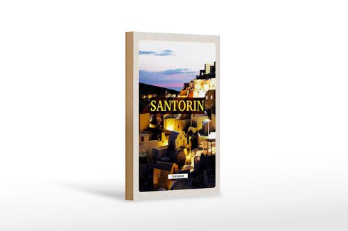 Holzschild Reise 12x18cm Santorini Abend Aussicht auf die Stadt