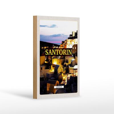 Cartello in legno da viaggio 12x18 cm Vista serale della città di Santorini