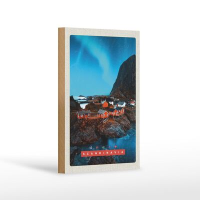 Cartel de madera viaje 12x18 cm Escandinavia vacaciones mar montañas