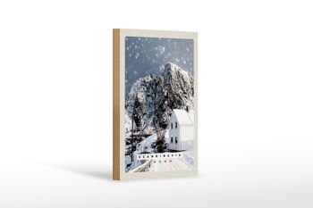 Panneau en bois voyage 12x18 cm Scandinavie neige hiver maison de montagne 1