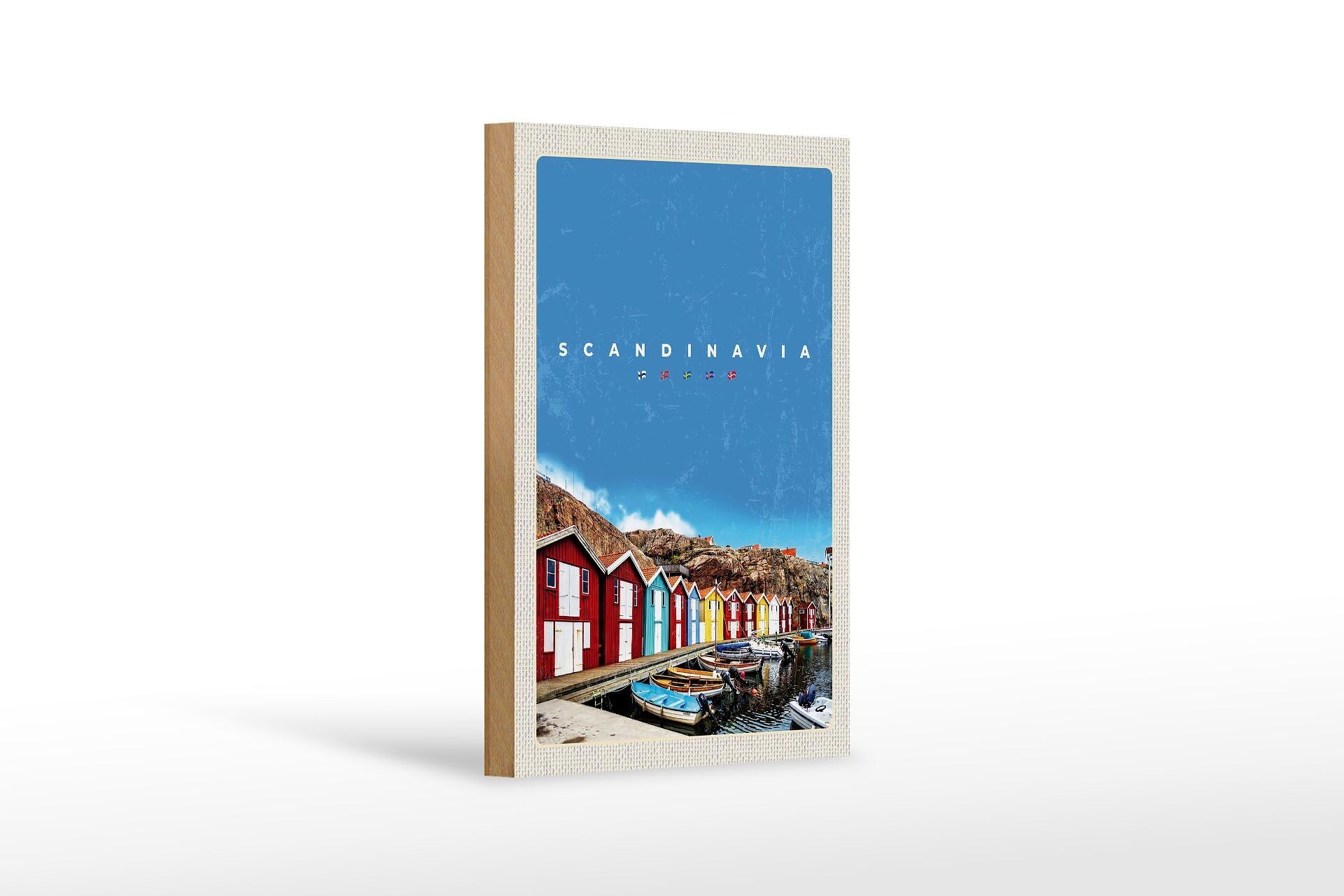 Cartello in legno da viaggio 12x18 cm Scandinavia barche rimessa per barche mare