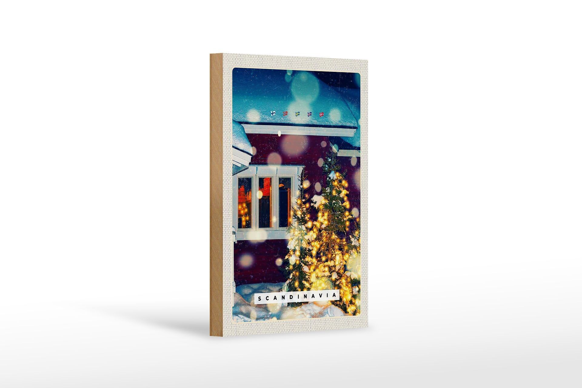Targa in legno da viaggio 12x18 cm Scandinavia inverno Natale