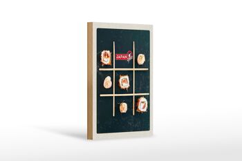 Panneau en bois voyage 12x18cm, baguettes japonaises soja sushi poisson concombre 1