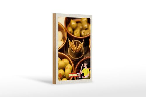 Holzschild Reise 12x18 cm Spanien Europa Oliven Zahnstocher