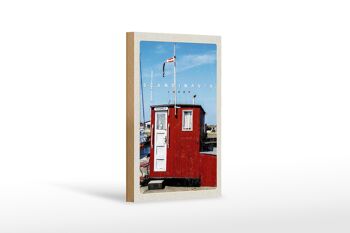 Panneau en bois voyage 12x18 cm Scandinavie mer Stromly maison rouge 1