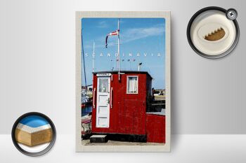 Panneau en bois voyage 12x18 cm Scandinavie mer Stromly maison rouge 2