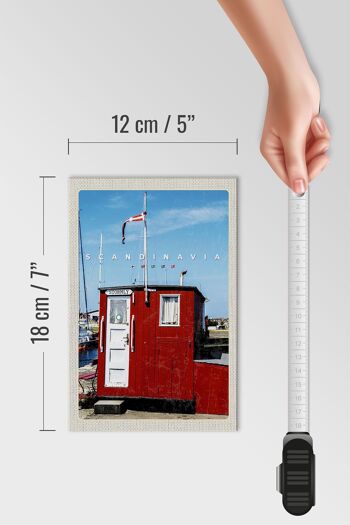 Panneau en bois voyage 12x18 cm Scandinavie mer Stromly maison rouge 4