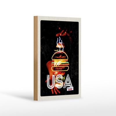 Cartel de madera viaje 12x18 cm América USA platos ciudadanos americanos