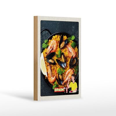 Cartello in legno da viaggio 12x18 cm Spagna Europa Conchiglie di riso Paella