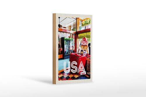 Holzschild Reise 12x18 cm Amerika Diner Restaurant Musik Essen