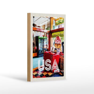 Cartello da viaggio in legno 12x18 cm America Diner Ristorante Musica Cibo