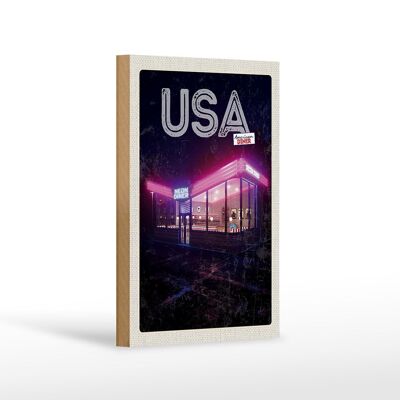 Holzschild Reise 12x18cm Amerika Diner Restaurant bei Nacht Schild