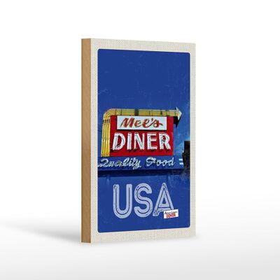 Cartel de madera viaje 12x18 cm America sea diner restaurante plato