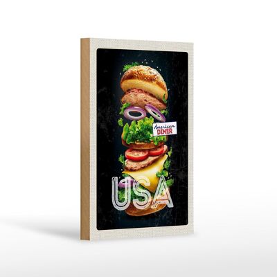 Cartello in legno da viaggio 12x18 cm America USA hamburger pomodori dipinto