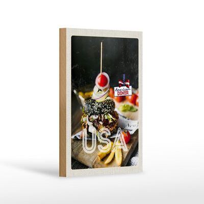 Cartel de madera de viaje 12x18 cm America hamburguesa platos de comida rápida