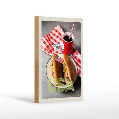 Cartel de madera viaje 12x18 cm América EE.UU. hot dog pepino mostaza cola