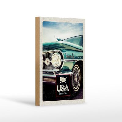 Cartel de madera viaje 12x18 cm USA America Auto Dynamic 88 azul