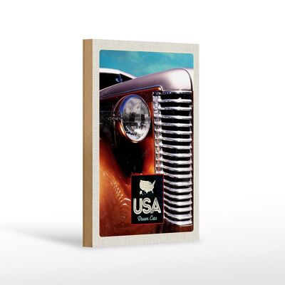 Panneau en bois voyage 12x18 cm USA Amérique voiture marron voiture vintage