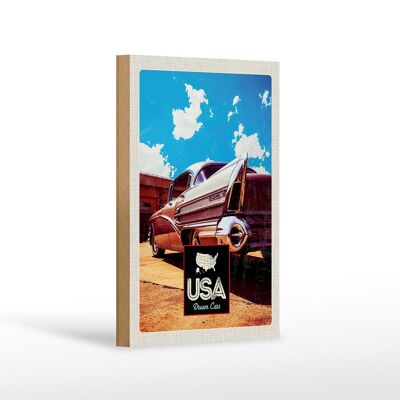 Cartello in legno viaggio 12x18 cm USA America auto 75 auto d'epoca vacanza