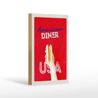 Cartel de madera viaje 12x18 cm América EE.UU. plato de comida rápida para hot dog