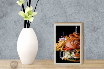 Panneau en bois voyage 12x18 cm USA burger frites mangeant des rondelles d'oignon 3