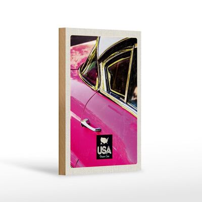 Cartel de madera viaje 12x18 cm América coche antiguo rosa plata vacaciones