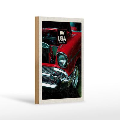 Cartello in legno viaggio 12x18 cm America auto d'epoca anni '90 rosso vacanza