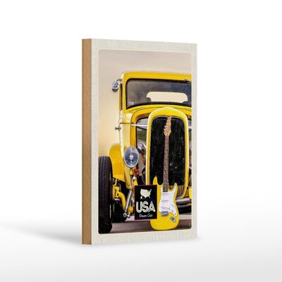 Cartello in legno da viaggio 12x18 cm America auto d'epoca chitarra auto gialla