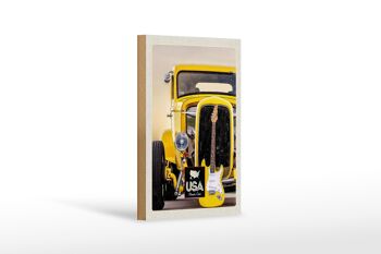 Panneau en bois voyage 12x18 cm Amérique voiture vintage voiture jaune guitare 1