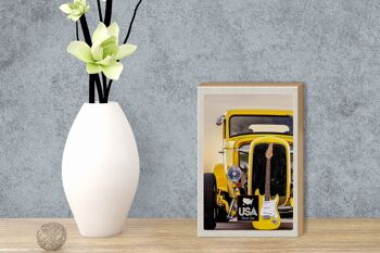 Panneau en bois voyage 12x18 cm Amérique voiture vintage voiture jaune guitare 3