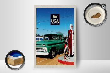 Panneau en bois voyage 12x18 cm Amérique vintage pompe à essence décoration voiture 2