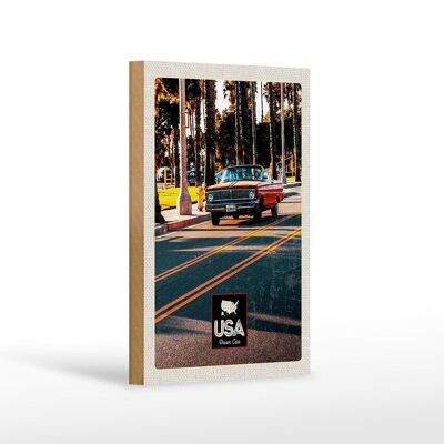 Cartello da viaggio in legno 12x18 cm America auto d'epoca strada decappottabile rosso