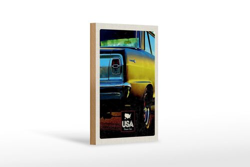 Holzschild Reise 12x18 cm Amerika Oldtimer USA gelb Dekoration Urlaub
