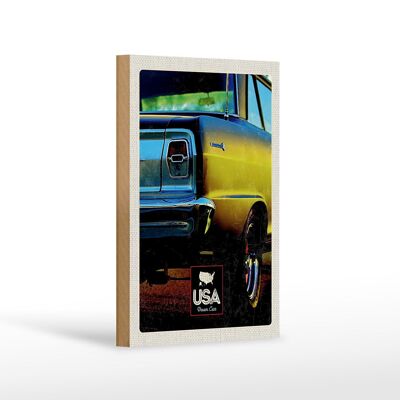 Panneau en bois voyage 12x18 cm Amérique voiture vintage USA jaune décoration vacances