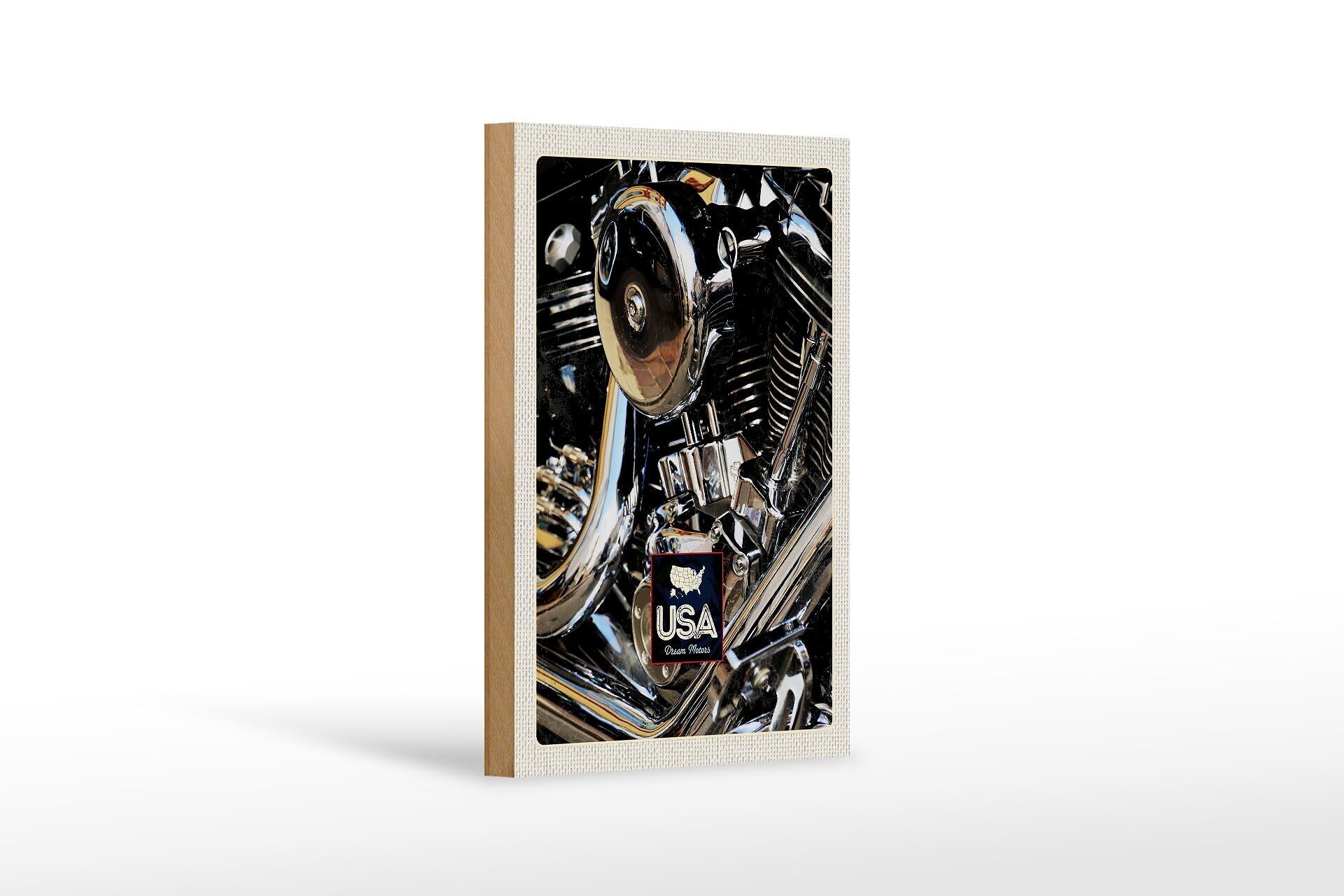 Panneau en bois voyage 12x18 cm Amérique voiture vintage argent moteur années 90