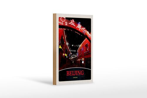 Holzschild Reise 12x18 cm China Asien Beijing Stadt Weihnachten