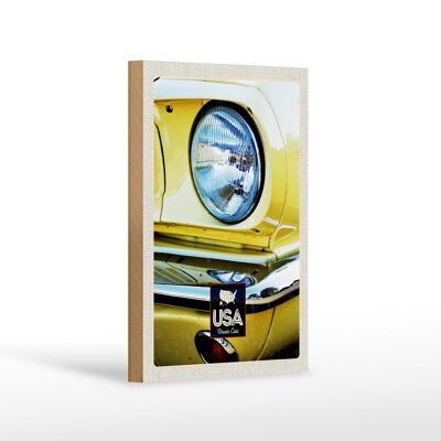 Cartel de madera viaje 12x18 cm América faros de coches antiguos amarillo