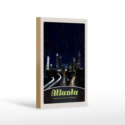 Cartel de madera viaje 12x18 cm Atlanta America ciudad calle edificio